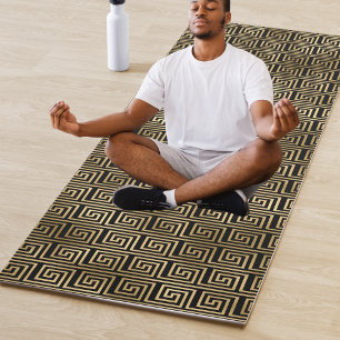 Tapete De Yoga Padrão-chave grego preto e Dourado Yoga Mat