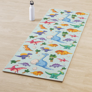 Tapete De Yoga Padrão Colorido de Dinossauro Bonito