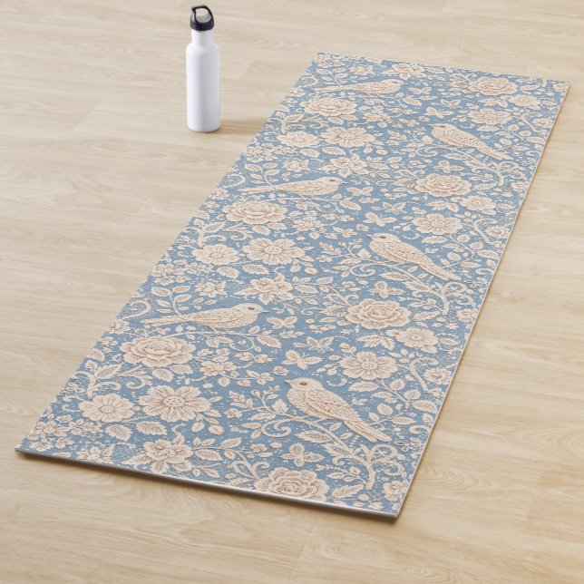 Tapete De Yoga Padrão contínuo de pássaros e flores em estilo chi (In Situ)