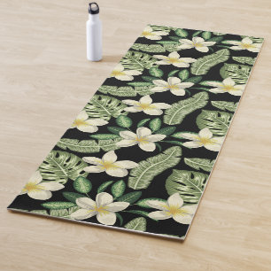 Tapete De Yoga Padrão da superfície plana Flores tropicais e folh
