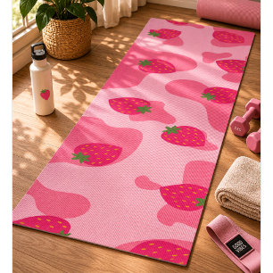 Tapete De Yoga padrão das vacas de morango kawaii