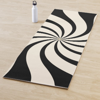 Tapete De Yoga Padrão de Abstrato de espiral em preto e amêndoa
