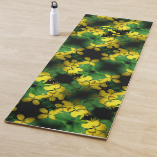 Tapete De Yoga Padrão de Abstrato de Flores Amarelas Personalizad