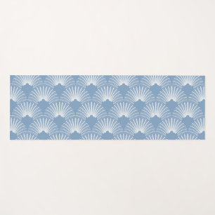 Tapete De Yoga Padrão de Arte-Deco Branco e Azul