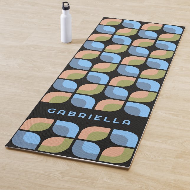 Tapete De Yoga Padrão de Arte do Século Negro Verde Azul (In Situ)