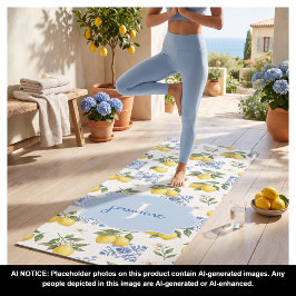 Tapete De Yoga Padrão de Azulejo Nome Monograma de Limão Francês 