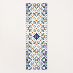 Tapete De Yoga Padrão de Azulejos Portugueses do Monograma Person
