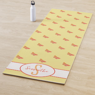 Tapete De Yoga Padrão de borboleta Amarelo Monograma Girly Modern