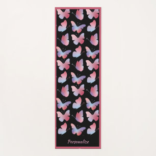 Tapete De Yoga Padrão de Borboleta Rosa Negra Elegante Zen Yoga