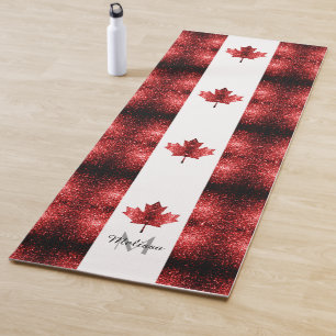 Tapete De Yoga Padrão de brilhos vermelhos do Canadá Monograma
