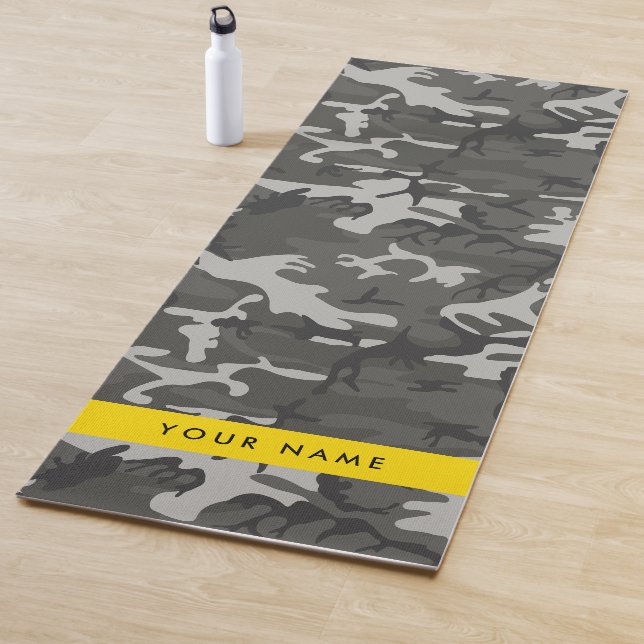 Tapete De Yoga Padrão de Camuflagem Cinza, Seu nome, Personalizar (In Situ)