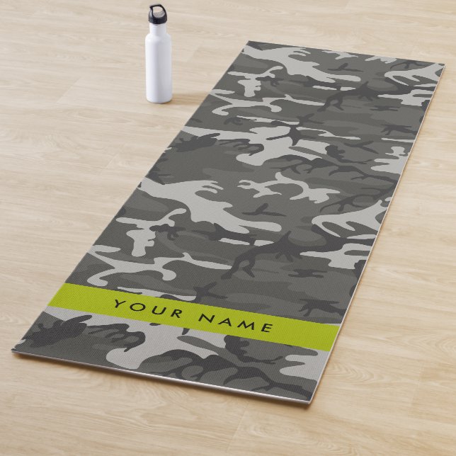 Tapete De Yoga Padrão de Camuflagem Cinza, Seu nome, Personalizar (In Situ)