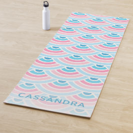 Tapete De Yoga Padrão de Círculos de Onda Azul Aqua Cor-de-rosa-B