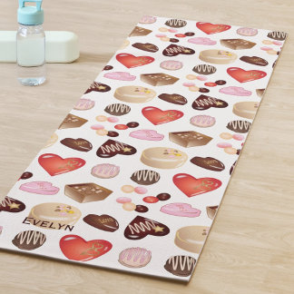 Tapete De Yoga Padrão de Coração de Doce de Chocolate Colorido