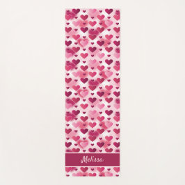 Tapete De Yoga Padrão de Corações Rosa Com Nome Personalizado