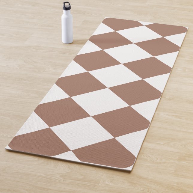 Tapete De Yoga Padrão de Diamante em Branco e Mocha Mousse (In Situ)