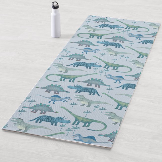 Tapete De Yoga Padrão de Dinossauro Azul Pré-Histórico Cuto (Fun dinosaur pattern blue yoga mat)