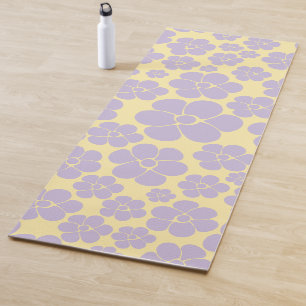 Tapete De Yoga Padrão de Flor - Amarelo e Púrpura Pastel