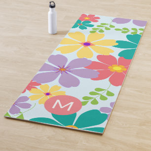 Tapete De Yoga Padrão De Flor Brilhante Moderno Monograma