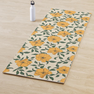 Tapete De Yoga Padrão de Flor de Papoila Laranja