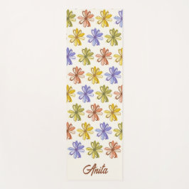 Tapete De Yoga Padrão de Flor Elegante