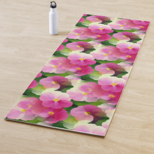 Tapete De Yoga Padrão de Flor Elegante, Rosa e Branco