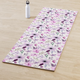 Tapete De Yoga Padrão de Flor Rosa e Roxa Elegante