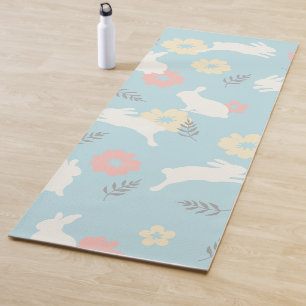 Tapete De Yoga Padrão de Flores de Coelhos Frescos
