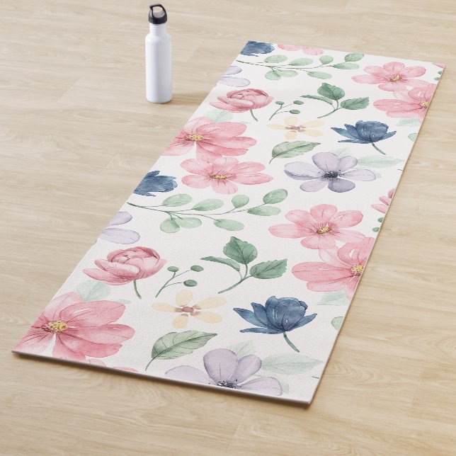 Tapete De Yoga Padrão de Flores e Folhas de primavera (In Situ)