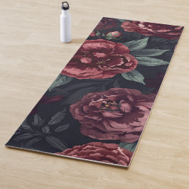 Tapete De Yoga Padrão de Flores Mal-humoradas Aquarela Vermelho E