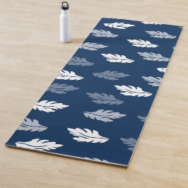 Tapete De Yoga Padrão de Folhas Antigas Azul marinho