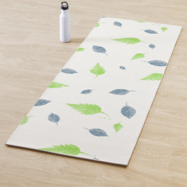 Tapete De Yoga Padrão de Folhas Azul e Verde