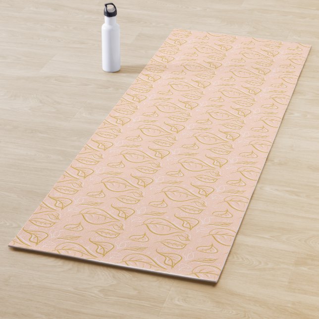 Tapete De Yoga Padrão de folhas rosa e ouro (In Situ)