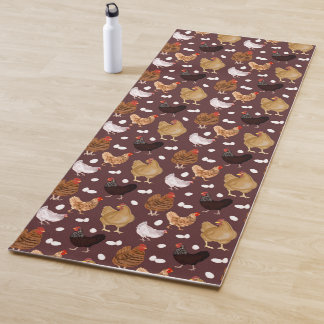 Tapete De Yoga Padrão de Frango Marrom e Ovos