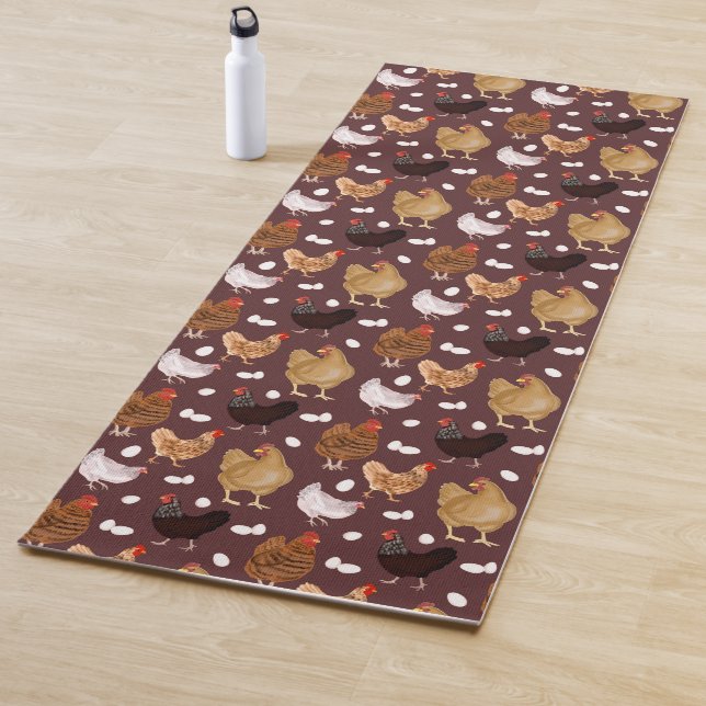 Tapete De Yoga Padrão de Frango Marrom e Ovos (In Situ)