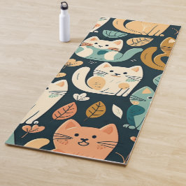 Tapete De Yoga Padrão de Gato Artístico Fofo