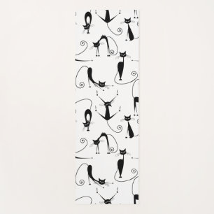 Tapete De Yoga Padrão de Gato Preto Esbranquiçado Whimsical