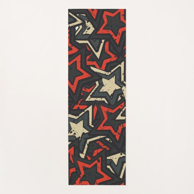 Tapete De Yoga Padrão de Grunge Legal das estrelas Vermelhas Mode (Frente)