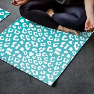 Tapete De Yoga Padrão de Impressão Turquesa Leopardo