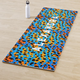 Tapete De Yoga Padrão de leopardo colorido e nome moderno e fixe