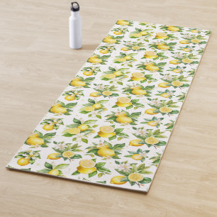 Tapete De Yoga Padrão de limão, flores de limão, folhas, citrinos