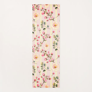 Tapete De Yoga Padrão de Listras Florais Rosa Suave