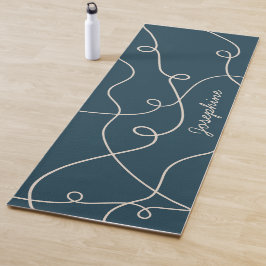 Tapete De Yoga Padrão de Loops Geométricos Bege no Azul e Nome