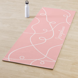 Tapete De Yoga Padrão de Loops Geométricos Branco sobre Rosa e No