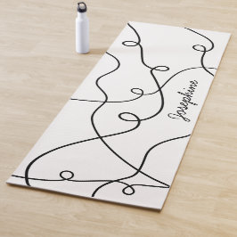 Tapete De Yoga Padrão de Loops Geométricos Preto no Branco e Nome
