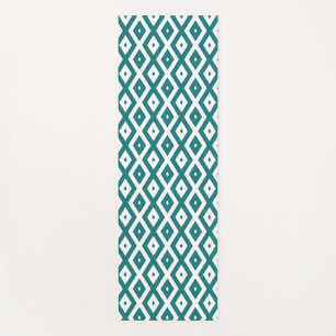 Tapete De Yoga Padrão de losango branco e teal