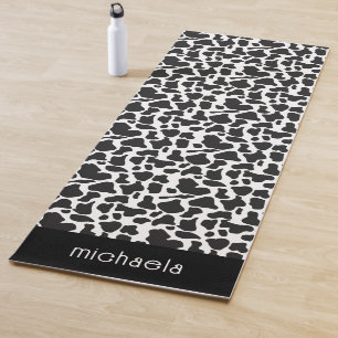 Tapete De Yoga Padrão de manchas de vaca preto e branco