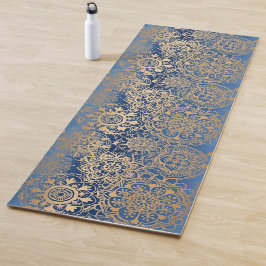 Tapete De Yoga Padrão de Mandala Azul e Dourado
