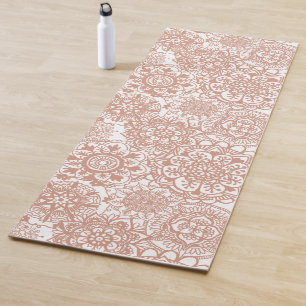 Tapete De Yoga Padrão de Mandala Dourado Rosa
