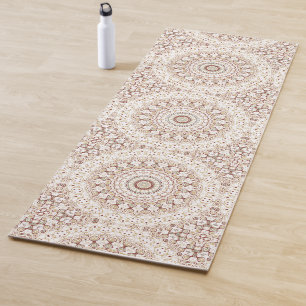 Tapete De Yoga Padrão de Mandala Geométrico em Tons Terrosos